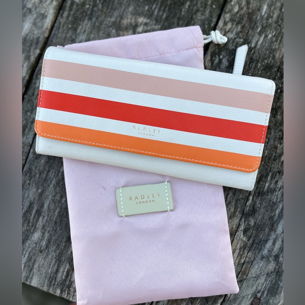 Radley London wallet in white with pink and orange stripes